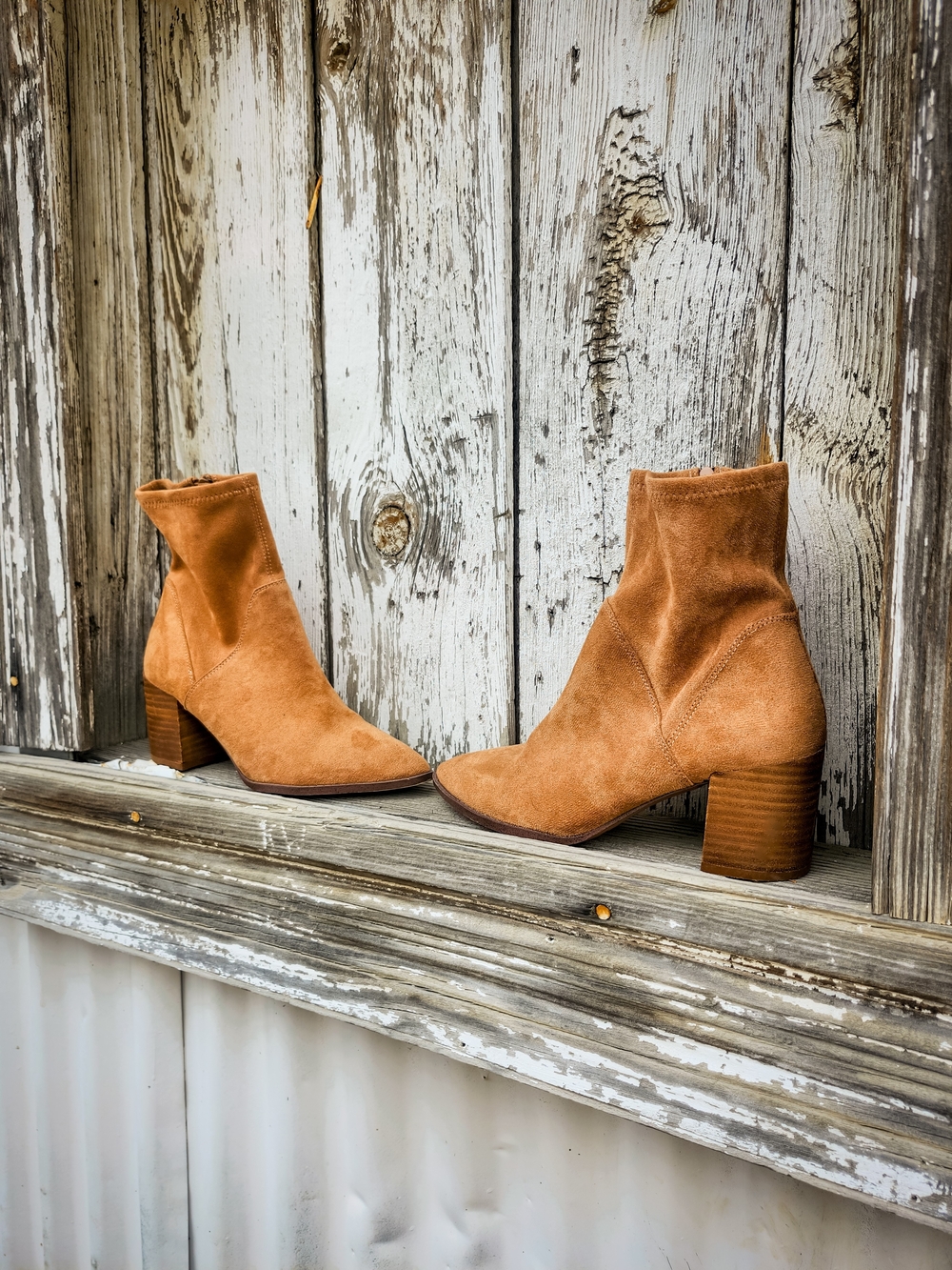 Dolce Vita Tayla Suede Ankle Boots Size 7.5 Camel Tan Leather Block Heel - Picture 3 of 8